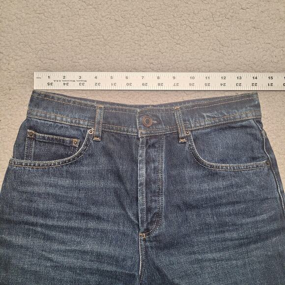 Massimo Dutti Shorts 4 Blue Denim High Rise Leather Pocket Button Fly Casual - Picture 7 of 9